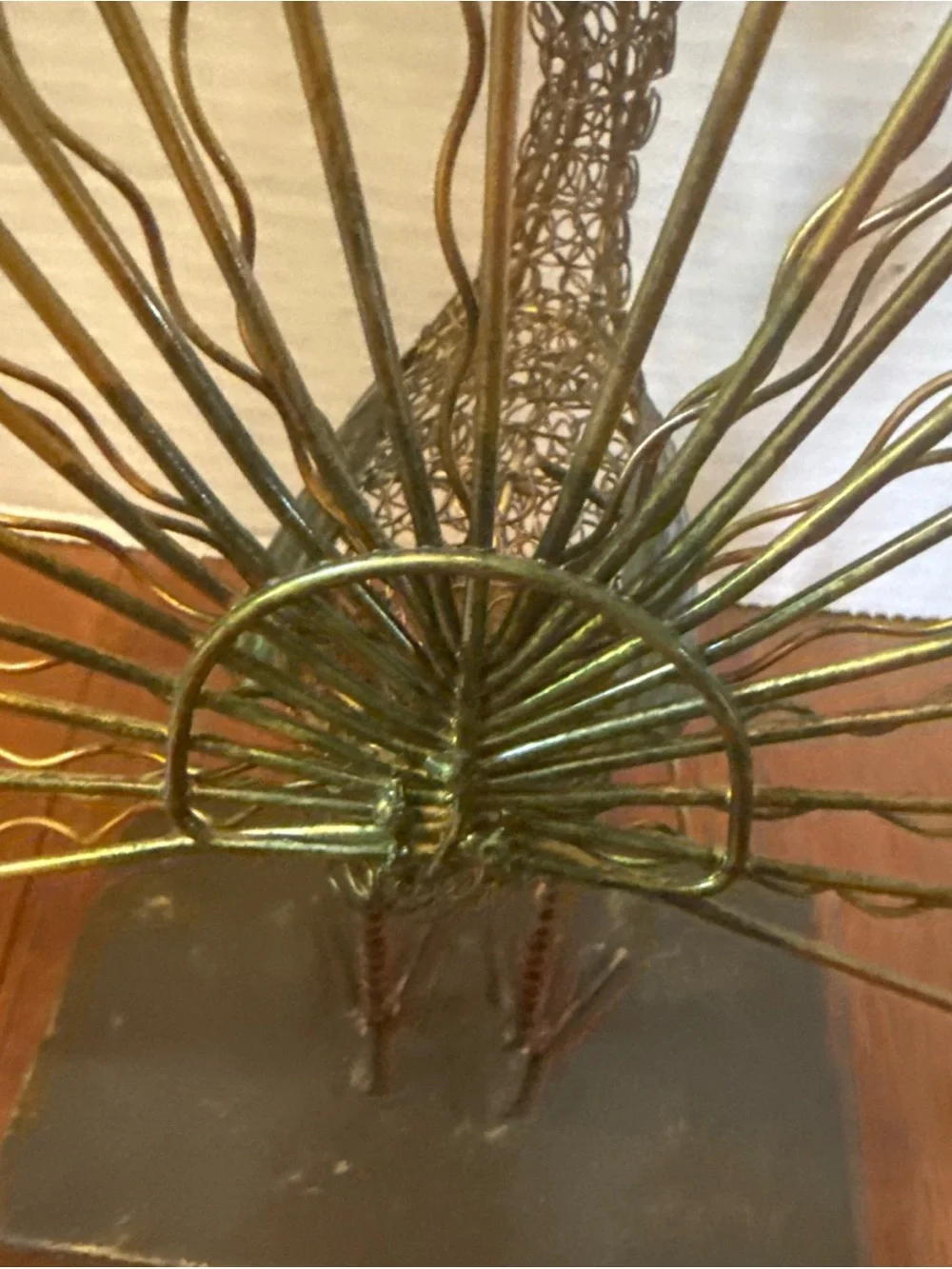 VTG MCM Metal Wire Peacock Sculpture Set 2pc Pier 1 Multicolor Gems Jewels Boho